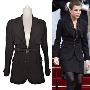 Chanel 2007 Paris-Monte Carlo Belted Wool Jacket Blazer CC Buttons Black 40